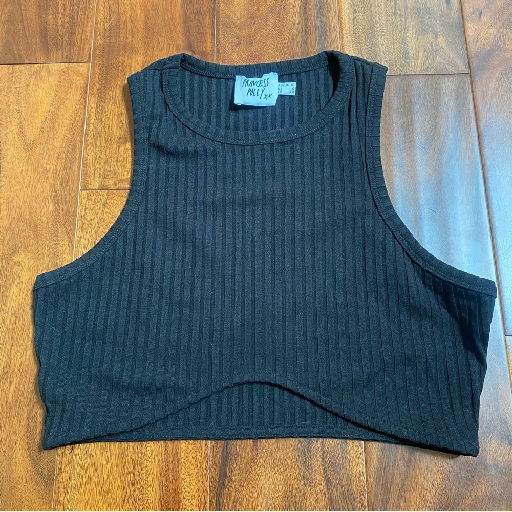 Princess Polly Black Ribbed Basic Crop Top Women’s Size 6